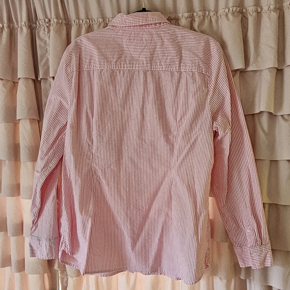 Tommy Hilfiger Women's Pink Striped Classic Fit Button-Down Shirt - Picture 2 of 4